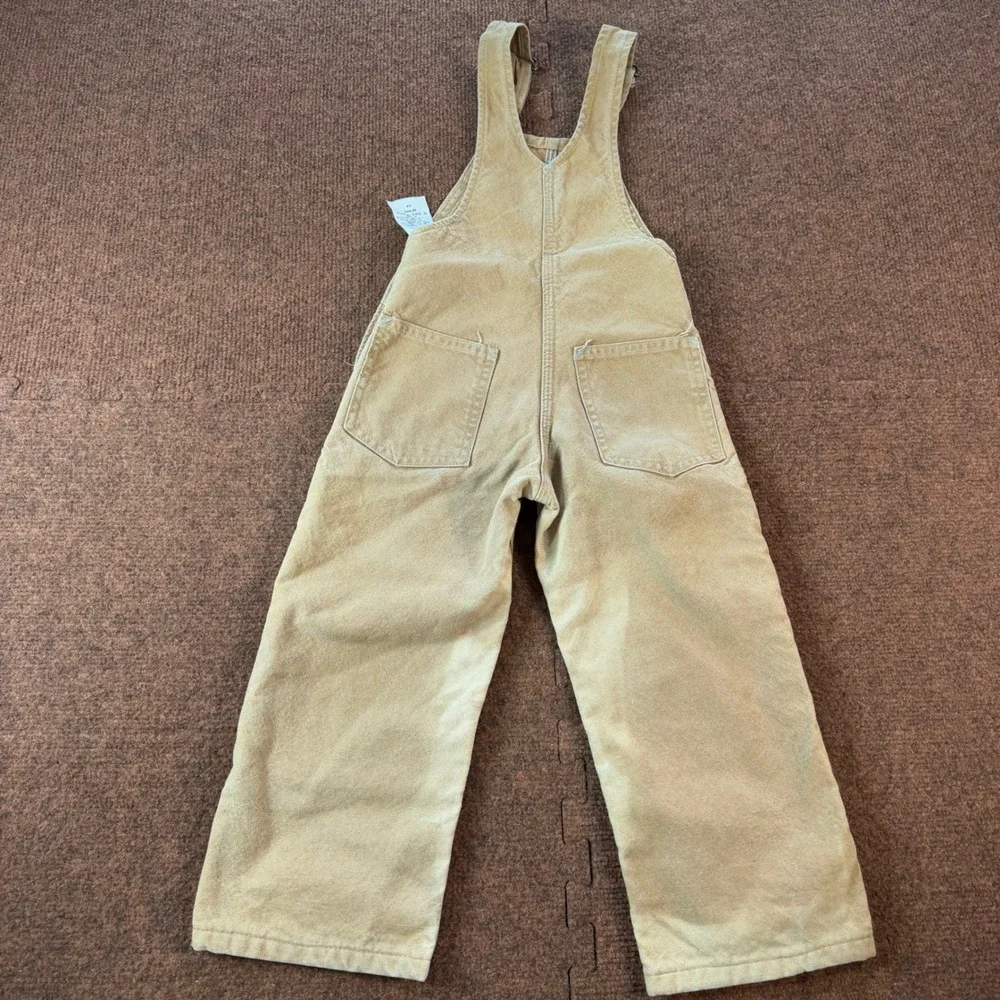 Vintage Carhartt Kids Tan Duck Canvas Quilt Lined Overalls Double Knee BF506 4T